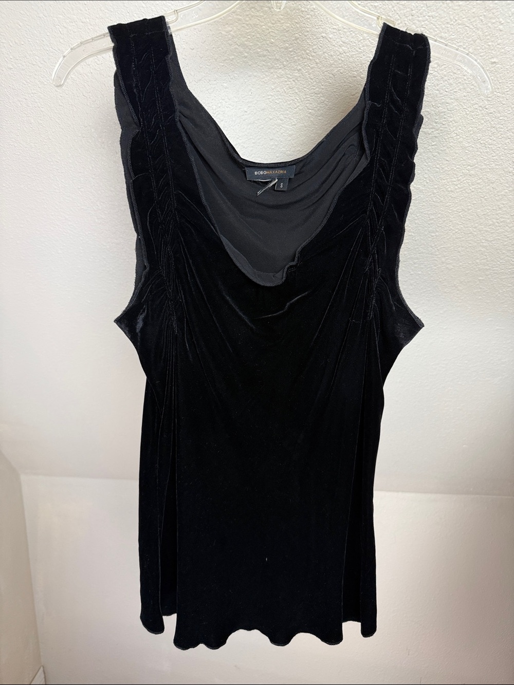 BCBGMAXAZRIA Black Velvet Tank with Ruffles Size Small